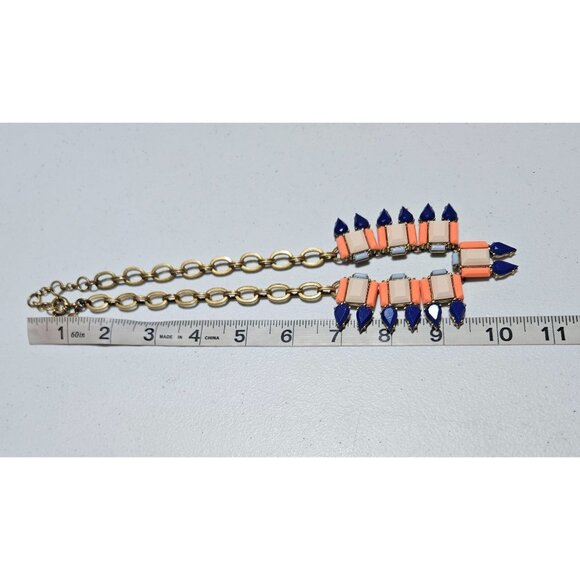 J.Crew Art Deco Statement Bib Necklace Geometric Beads Gold Tone Chain Jewelry - Picture 5 of 6